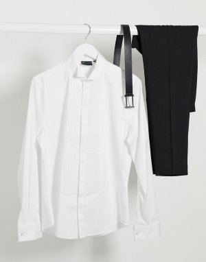 Белая приталенная рубашка с плиссировкой и воротником-бабочкой -Белый ASOS DESIGN