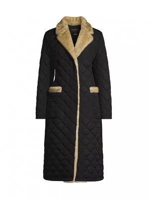 Стеганое длинное пальто с отделкой из искусственного меха , черный Donna Karan New York