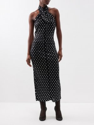 Платье макси из джерси с люверсами ALAÏA, черный Alaïa