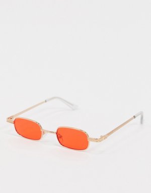 Квадратные очки в стиле 90-х с золотистой оправой и красными стеклами -Золотой ASOS DESIGN