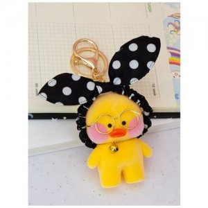 Брелок Lalafanfan Duck (черный бант в горошек / желтая) (8 см) Михи