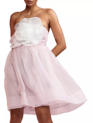 Мини-платье без бретелек с цветком из органзы , светло-розовый Cynthia Rowley