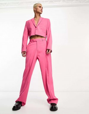 Ярко-розовые широкие костюмные брюки Asos. Цвет: розовый