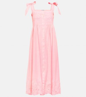 Платье миди с вышивкой из хлопка и льна Juliet Dunn, розовый DUNN