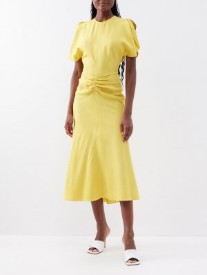 Платье миди из парусины со сборками , желтый Victoria Beckham