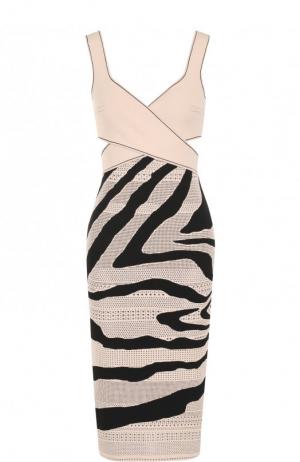Вязаное платье-футляр из вискозы Roberto Cavalli. Цвет: бежевый
