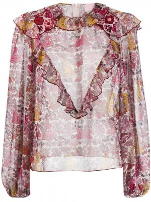 Прозрачная блузка с цветочным принтом Giamba. Цвет: розовый