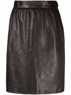 Стеганая кожаная юбка 1980-х годов Yves Saint Laurent Pre-Owned. Цвет: коричневый
