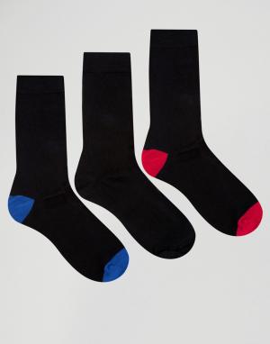 3 пары хлопковых носков с контрастной пяткой и носком Italy Ciao. Цвет: черный