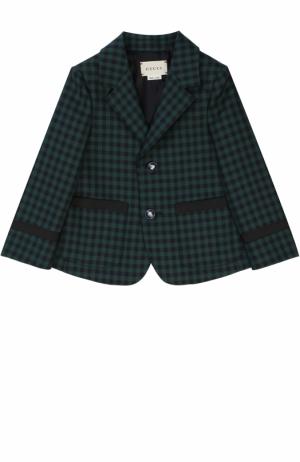 Шерстяной пиджак клетку с декоративными пуговицами Gucci. Цвет: зеленый