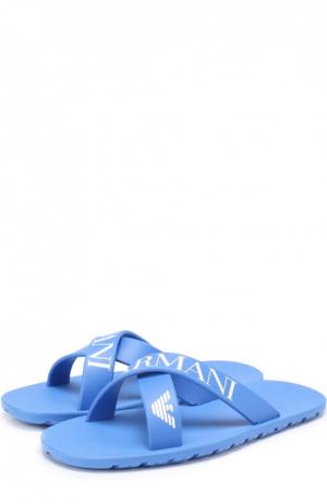 Резиновые шлепанцы с логотипом бренда Giorgio Armani. Цвет: голубой