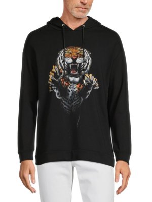 Толстовка с капюшоном и пуловером рисунком Tiger , черный Roberto Cavalli