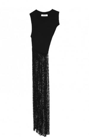 Вязаный жилет асимметричного кроя с бахромой Valentino. Цвет: черный