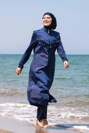 Темно-синий длинный полностью закрытый купальник-хиджаб с кисточками и парашютом, 1998 г. Marina