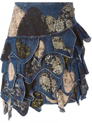 Джинсовая юбка с кружевными деталями Christian Lacroix Vintage. Цвет: синий