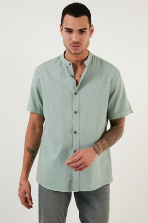 Рубашка из 100% хлопка с короткими рукавами и льняным воротником CF21S113899 , зеленый Buratti