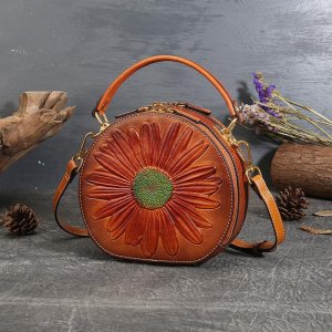 Винтажный дизайн, круглые сумки из натуральной кожи, на плечо с цветочным тиснением для женщин, женская модная сумка через GZW Baellerry