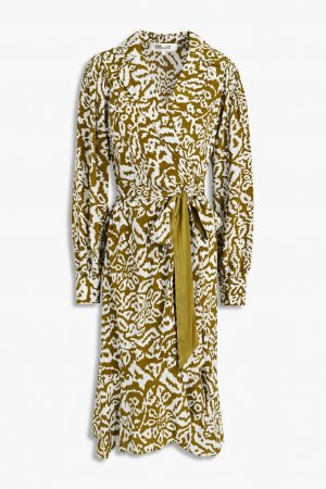 Платье миди с запахом и шелковым крепдешином Lacey леопардовым принтом DIANE VON FURSTENBERG, зеленый Furstenberg