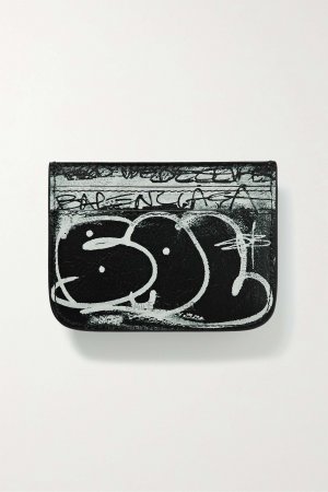 BALENCIAGA кожаный картхолдер Le Cagole с заклепками в виде граффити, черный