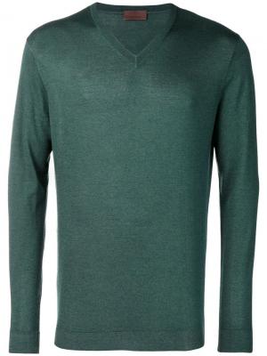Тонкий вязаный свитер с V-образным вырезом Altea. Цвет: зеленый