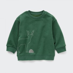 Флисовый пуловер с животным принтом для малышей , зеленый Uniqlo