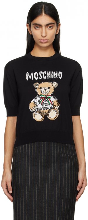 Черный свитер с плюшевым мишкой рисунком Moschino