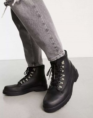 Черные кожаные ботинки со шнуровкой и коротким носком Selected Homme