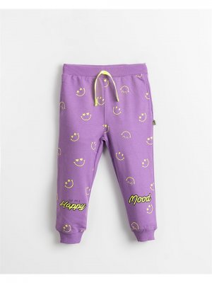 Спортивные штаны для маленьких девочек с принтом и эластичной резинкой на талии , фиолетовый Mışıl Kids