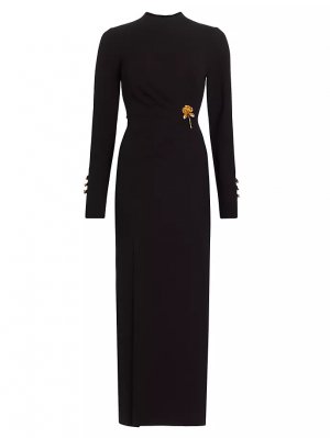 Платье-футляр макси с длинными рукавами и драпировкой , черный Lela Rose