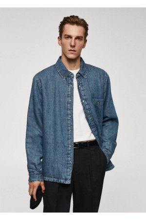 Стеганая джинсовая куртка-рубашка, синий Mango