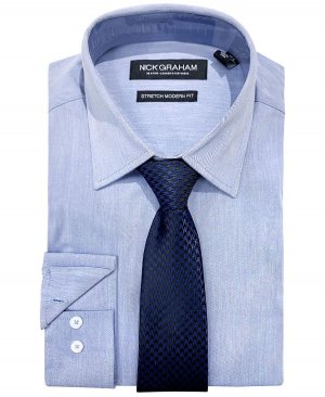Мужской облегающий комплект из рубашки и галстука шамбре , синий Nick Graham