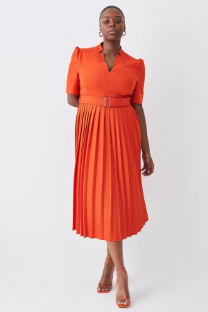 Платье больших размеров из структурированного крепа со складками Forever , оранжевый Karen Millen