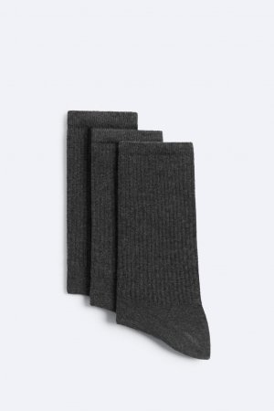 Набор из 3 носков в ребруску , серый ZARA