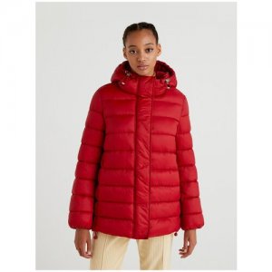 Куртка, демисезон/зима, средней длины, оверсайз, капюшон, карманы, размер 40, бордовый UNITED COLORS OF BENETTON. Цвет: бордовый