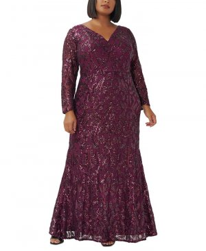 Платье больших размеров с V-образным вырезом и длинными рукавами блестками , фиолетовый Adrianna Papell