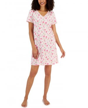 Женская хлопковая ночная рубашка с кружевной отделкой и принтом , цвет Sweet Roses Charter Club