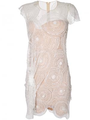 Декорированное платье с фестонами Nedret Taciroglu Couture. Цвет: белый