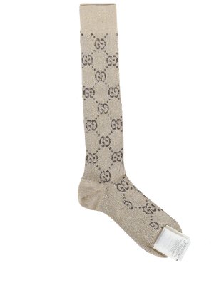 Носки с люрексом GUCCI. Цвет: коричневый