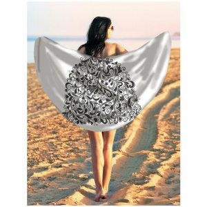 Парео и Пляжный коврик Платье в завитках, трикотаж 150 см JoyArty. Цвет: белый/черный/серый