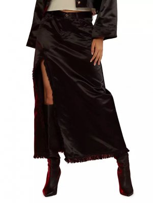 Атласная юбка макси с бахромой, черный Cynthia Rowley