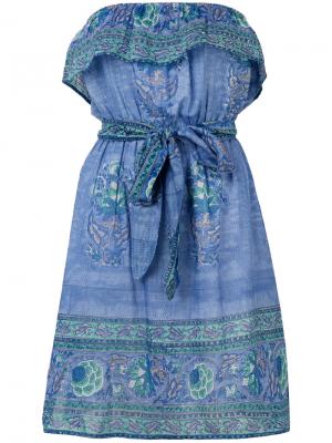 Платье с поясом узором Alicia Bell. Цвет: синий