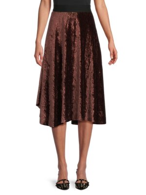 Бархатная расклешенная юбка-миди , цвет Coffee Bean Calvin Klein