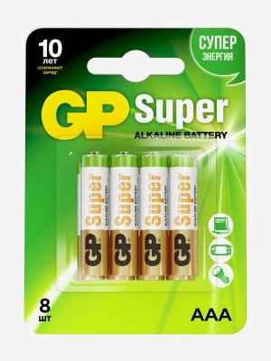 Батарейки щелочные LR03-CR8 Super Alkaline, ААА, 8 шт., Мультицвет GP. Цвет: мультицвет