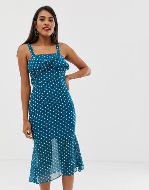 Платье миди с цветочной вышивкой Reverie-Синий Talulah