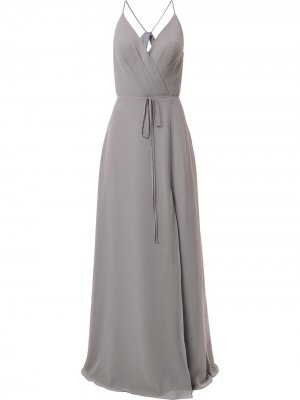 Вечернее платье с V-образным вырезом и поясом Marchesa Notte Bridesmaids. Цвет: серый