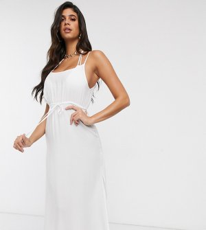 Эксклюзивное белое пляжное платье миди со сборками -Белый Akasa