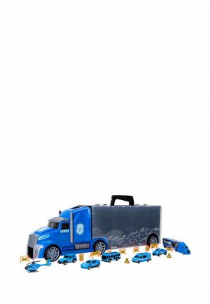 Набор игровой Givito Детская машинка серии Полицейский участок (Автовоз - кейс 64 см, синий, с тоннелем. из 4 машинок, 1 автобуса, вертолета, фуры и 12 дорожных знаков). Цвет: разноцветный