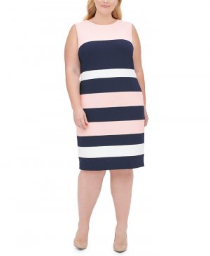 Платье-футляр больших размеров из крепа с цветными блоками Scuba , розовый Tommy Hilfiger