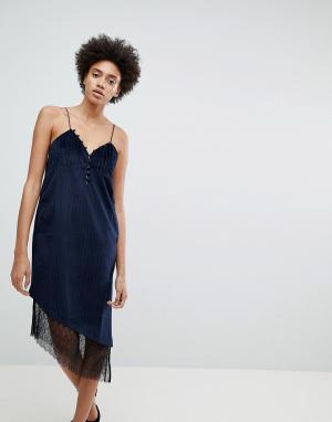 Платье-комбинация с кружевной отделкой After Hours-Темно-синий N12H