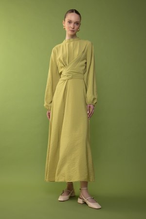 Платье с длинным рукавом и воротником-рубашкой , зеленый DeFacto
